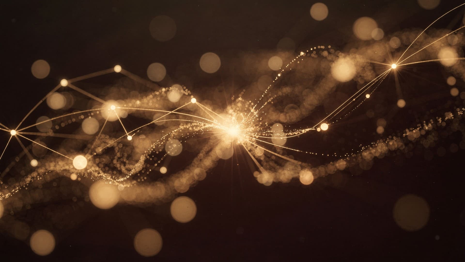 A constellation of connected points of golden light, representing independent Scientology AI and the network of L. Ron Hubbard's Axioms.
