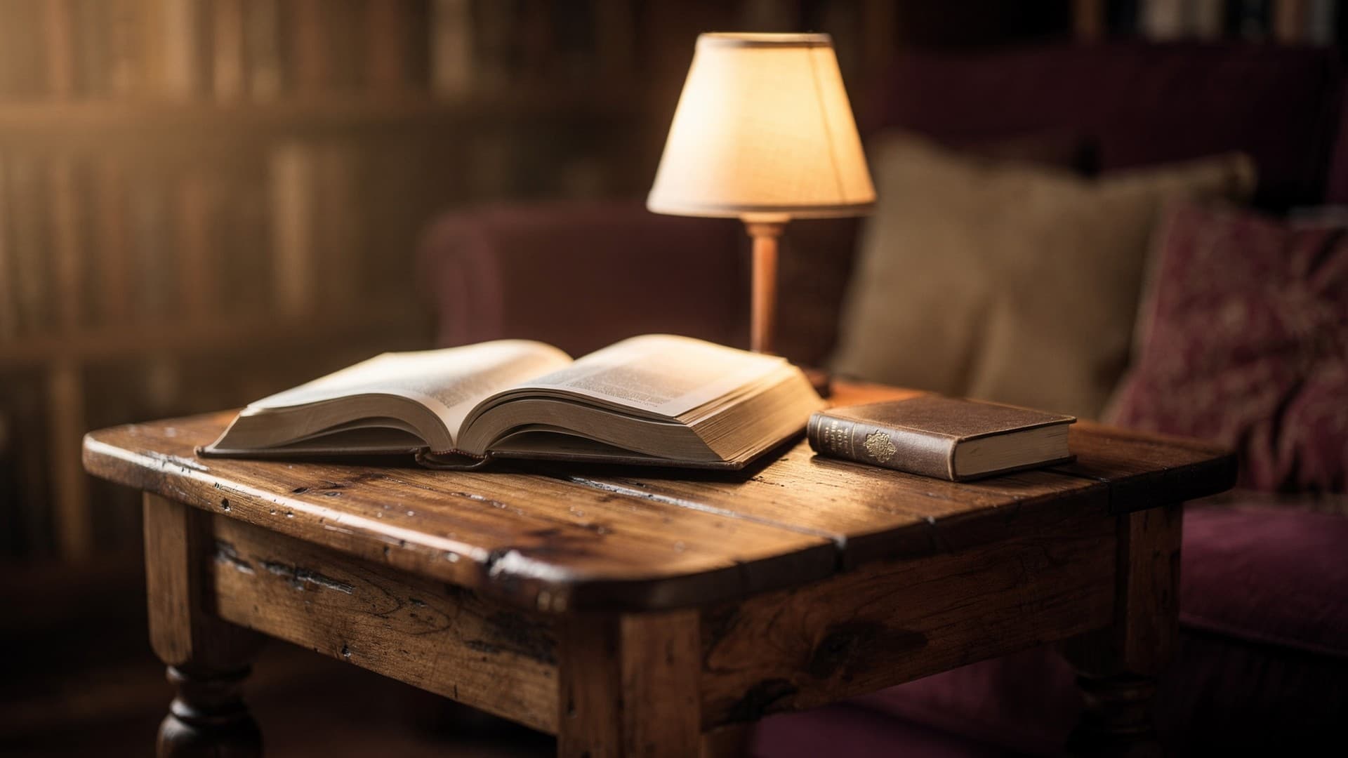 A warmly lit open book and dictionary on a quiet table, illustrating effective study habits from LRH Study Technology